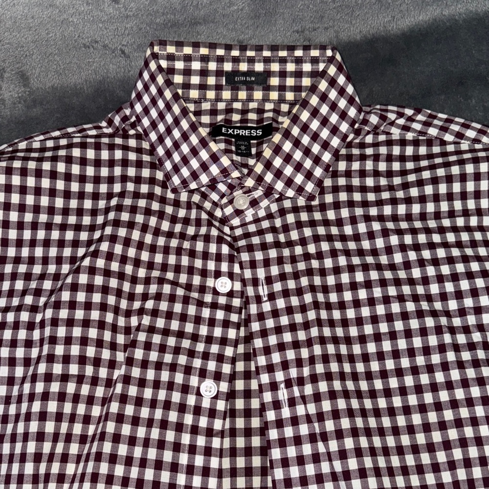 Express Men's Checkered Shirt - Black and Burgundy Extra Slim